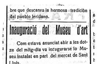 Façana del Museu quan estava a l’antic Mercat de Sant Lluís, fotografiat per Josep Porta.