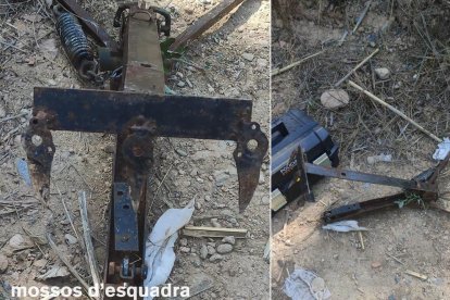 Agentes de los Mossos d’Esquadra durante el operativo policial llevado a cabo ayer en la partida de Grenyana, en Alcoletge.