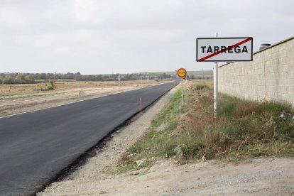 Un operari instal·lant pantalles per evitar la caiguda de roques a la C-14 el mes de juliol passat.