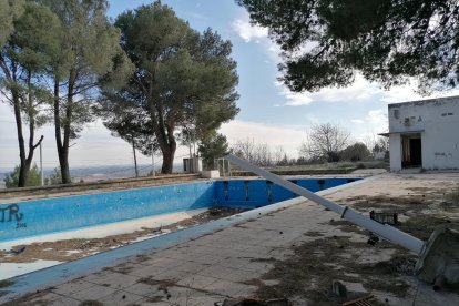 Restos de vegetación seca y desperdicios en la piscina infantil.