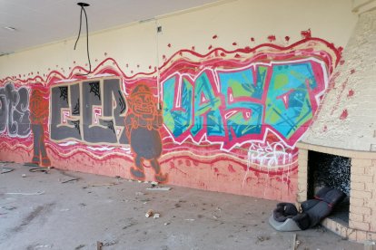 Restos de vegetación seca y desperdicios en la piscina infantil.