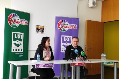 La presidenta de CTAC-Autònoms, Sandra Zapatero, i el secretari d’UGT a Lleida, José Luis Aguilà.