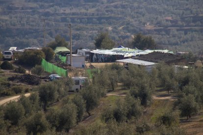 Vista del mig centenar de vehicles que encara es trobaven ahir al matí a la festa il·legal a Torà.