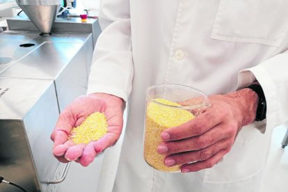 El investigador Robert Soliva, con el extrusor húmedo con el que cambian propiedades de ingredientes.