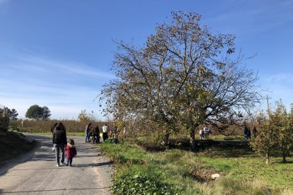 germans. L’Èric i la Nahia agafant el seu tronc de Nadal enmig d’un impressionant paisatge natural a Tiurana.