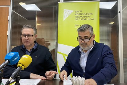 Imatge de la roda de premsa a Lleida per fer balanç del sector porcí durant el 2023.