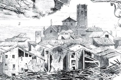 Gravat de l’estat del raval de Sant Agustí després de la rubinada. - LA ILUSTRACIÓN ESPAÑOLA Y AMERICANA