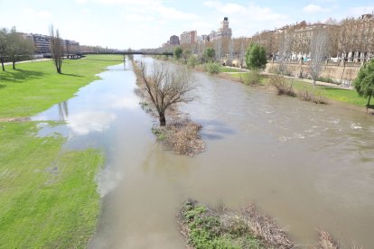 El riu Segre al seu pas per Lleida, on al matí va superar els 98 metres cúbics per segon. - MAGDALENA ALTISENT