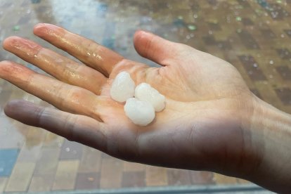 Hasta dos centímetros de diámetro. Imágenes de tres piedras en
Lleida que alcanzaron hasta los dos centímetros de diámetro.