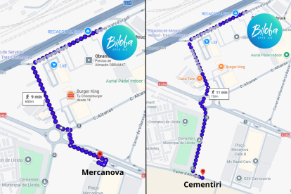 El tiempo andando entre Biloba y Mercanova o el Cementerio es de sólo 9 y 11 minutos respectivamente.