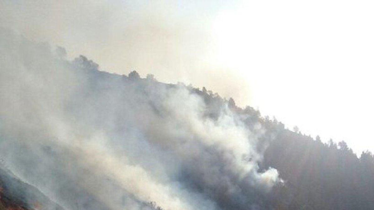 Bombers treballant en les tasques d'extinció de l'incendi.