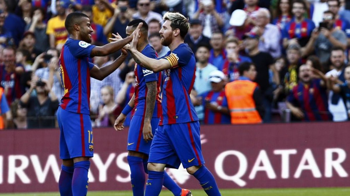 Messi celebra el gol que va fer dissabte contra el Deportivo.