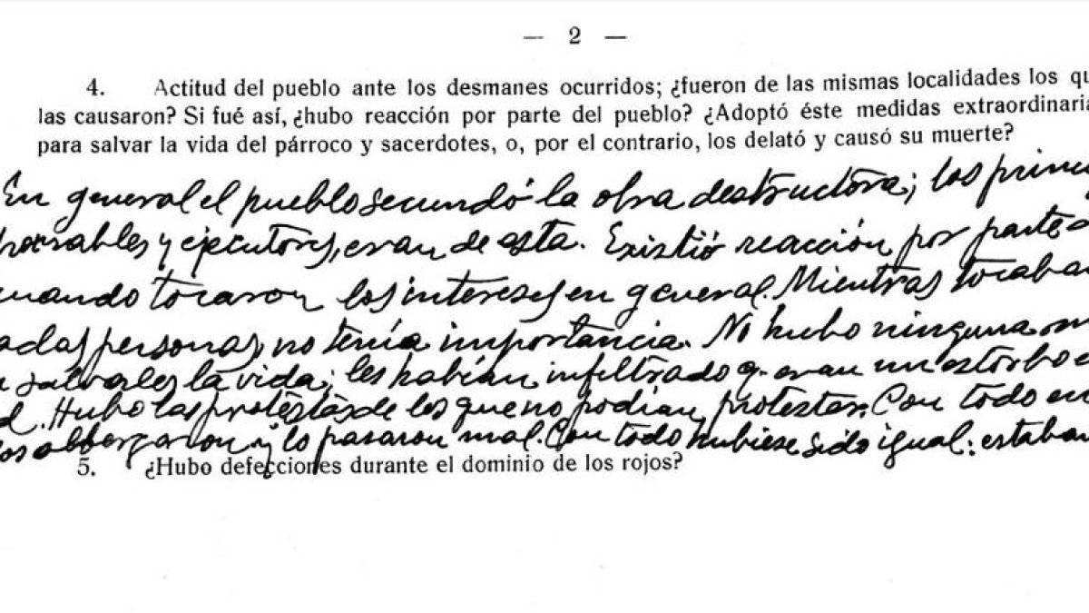 Fragmento de la encuesta al cura Vilanova de Sigena en 1939