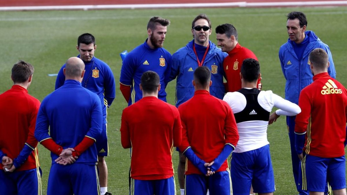 La selecció espanyola ahir durant l’entrenament.