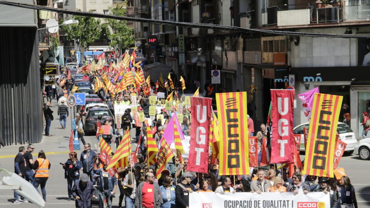 Manifestación del Primero de Mayo en Lleida.