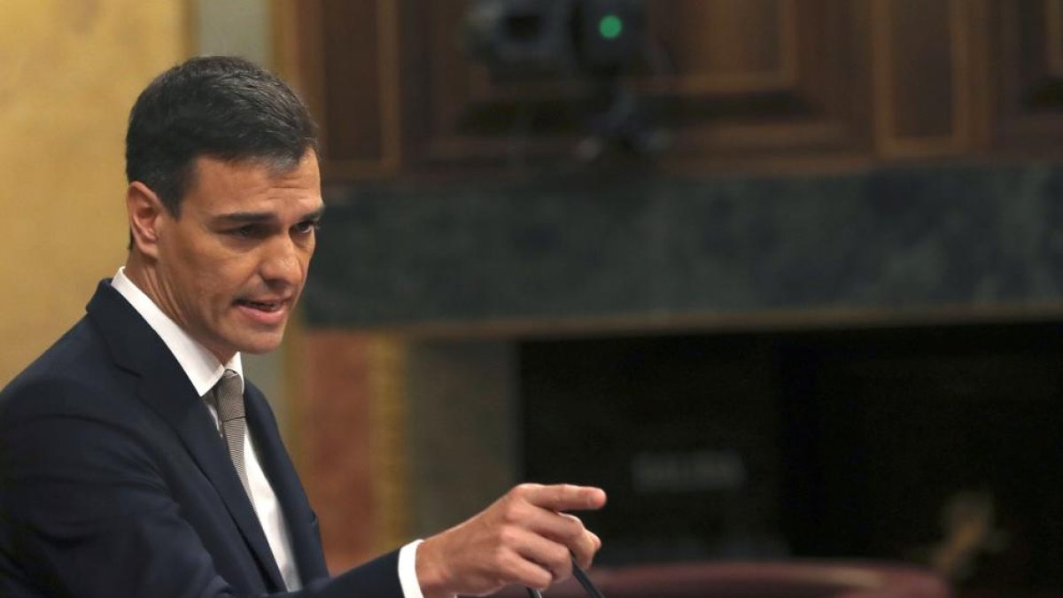 Pedro Sánchez, durant la seua intervenció al debat de la moció de censura a Rajoy.