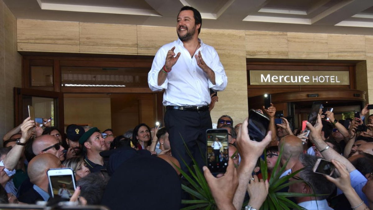 Matteo Salvini, ahir en un acte de campanya a Catània.