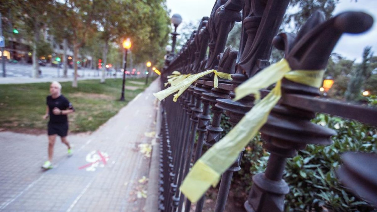 Llaços grocs al passeig Pujades de Barcelona.