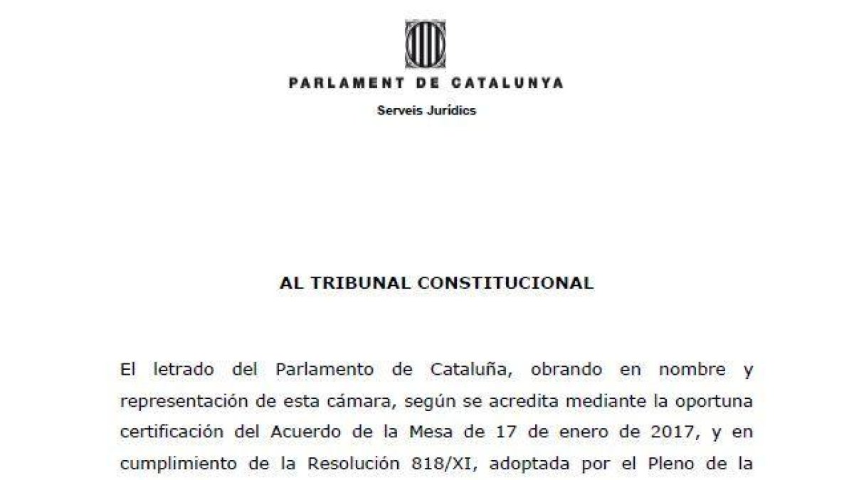 El Parlament presenta un recurs contra el 155 davant del Constitucional