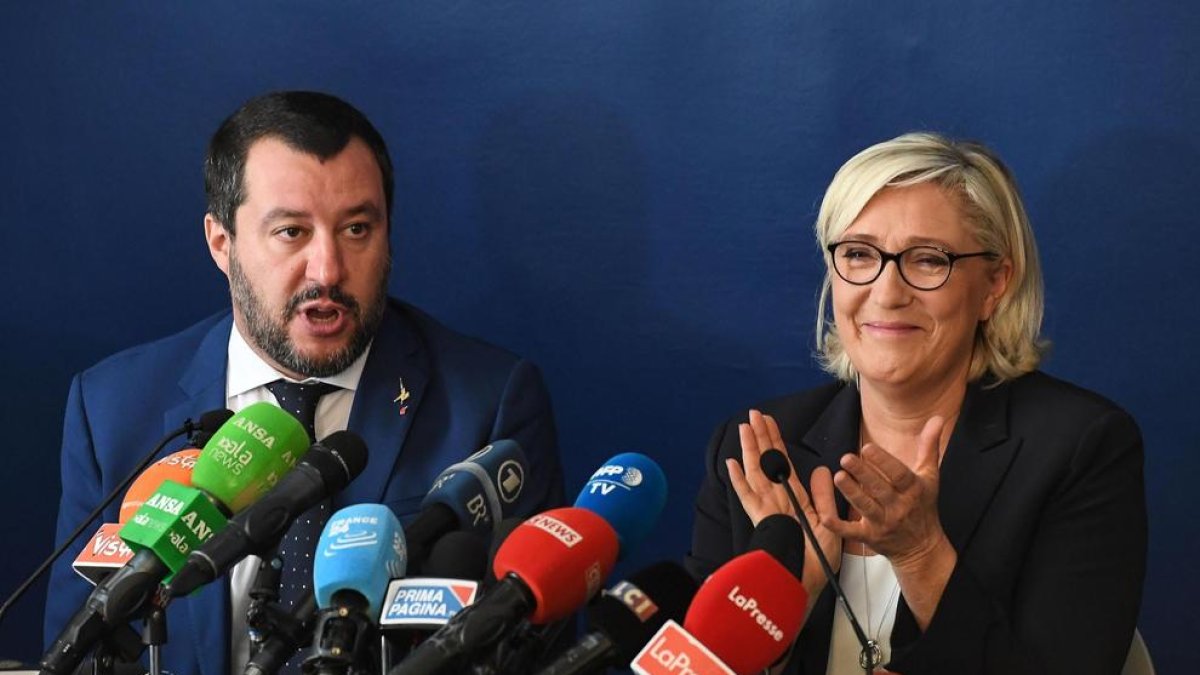 Matteo Salvini i Marine Le Pen, ahir a Roma.