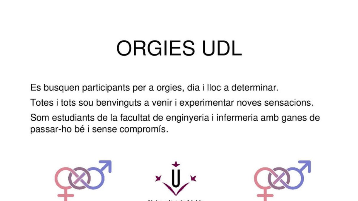 La Universitat de Lleida demana que es retirin cartells que conviden a orgies