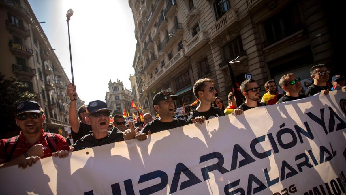 La manifestació convocada per Jusapol a Barcelona.
