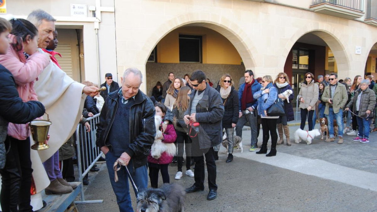 Veïns de Linyola esperant perquè beneïssin les mascotes