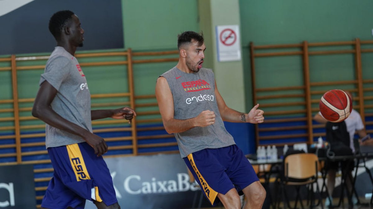 El leridano Pierre Oriola durante el entrenamiento en Madrid.