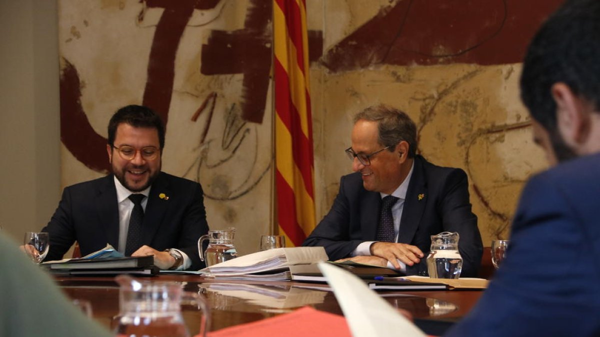 Aragonès i Torra, ahir, a la reunió del Consell Executiu.