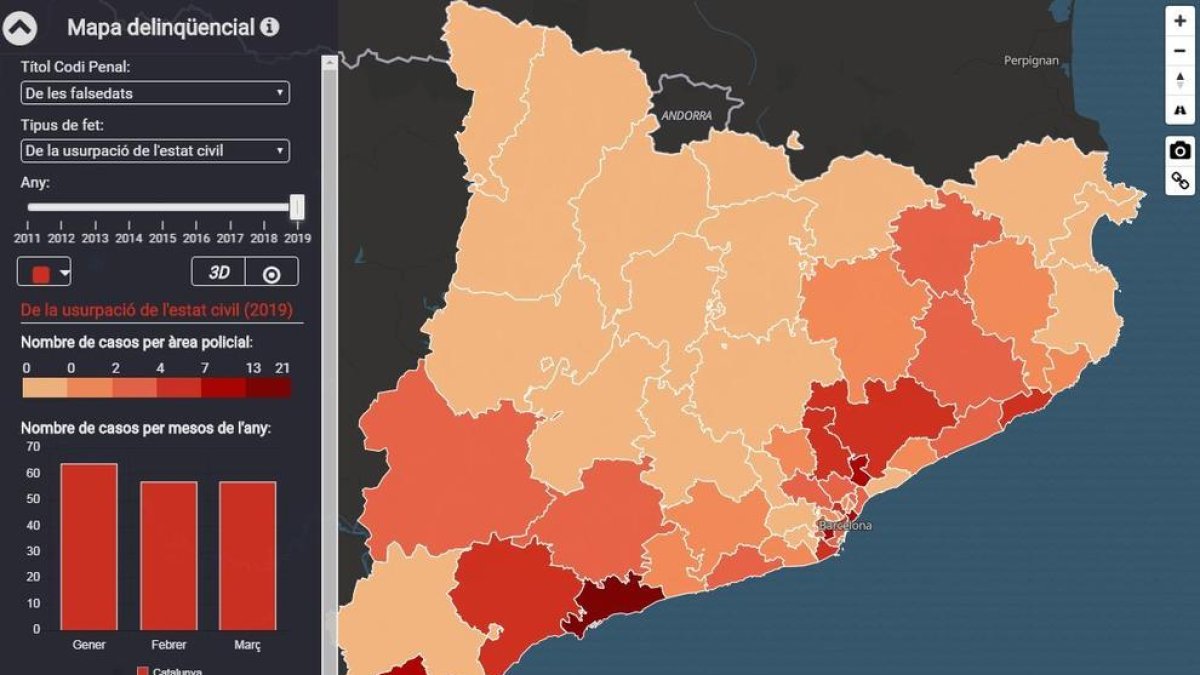 Presentan un mapa interactivo de los delitos en Cataluña