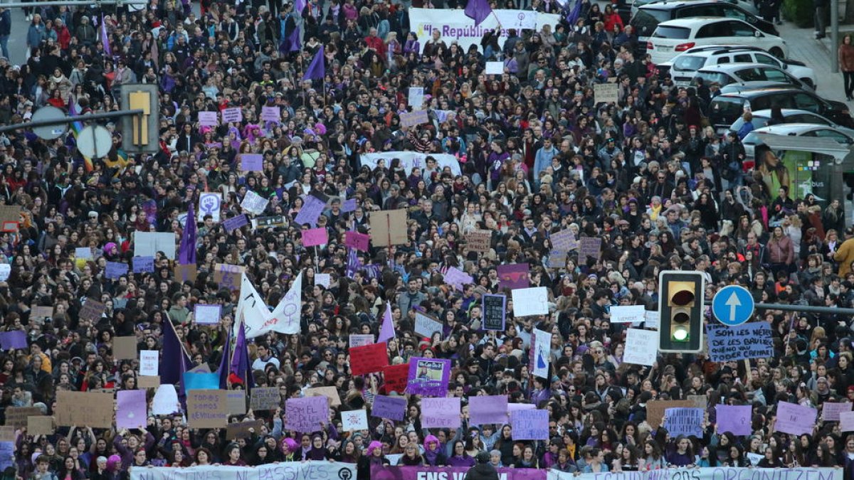 Movilización el año pasado con motivo del Día Internacional de la Mujer en las calles de Lleida. 