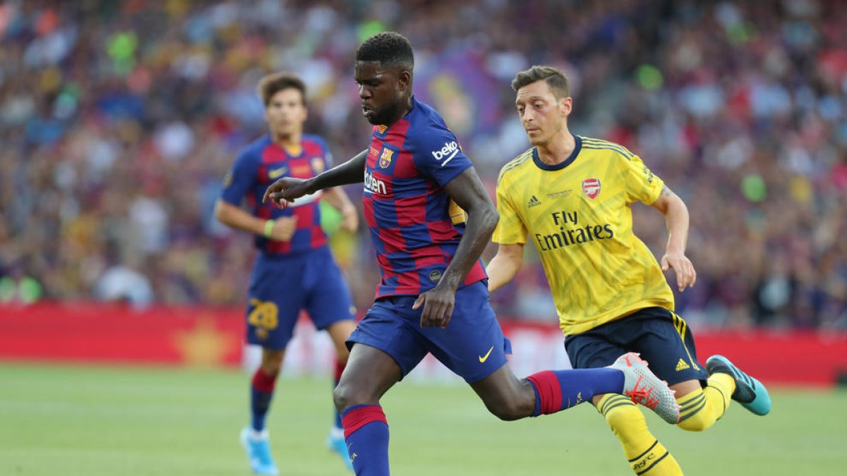 Samuel Umtiti durante el partido del Gamper ante el Arsenal.