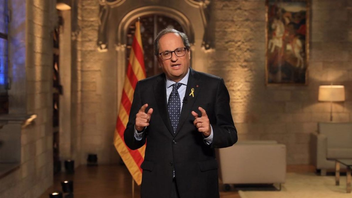 El president de la Generalitat, Quim Torra, ayer, durante el discurso institucional de la Diada.