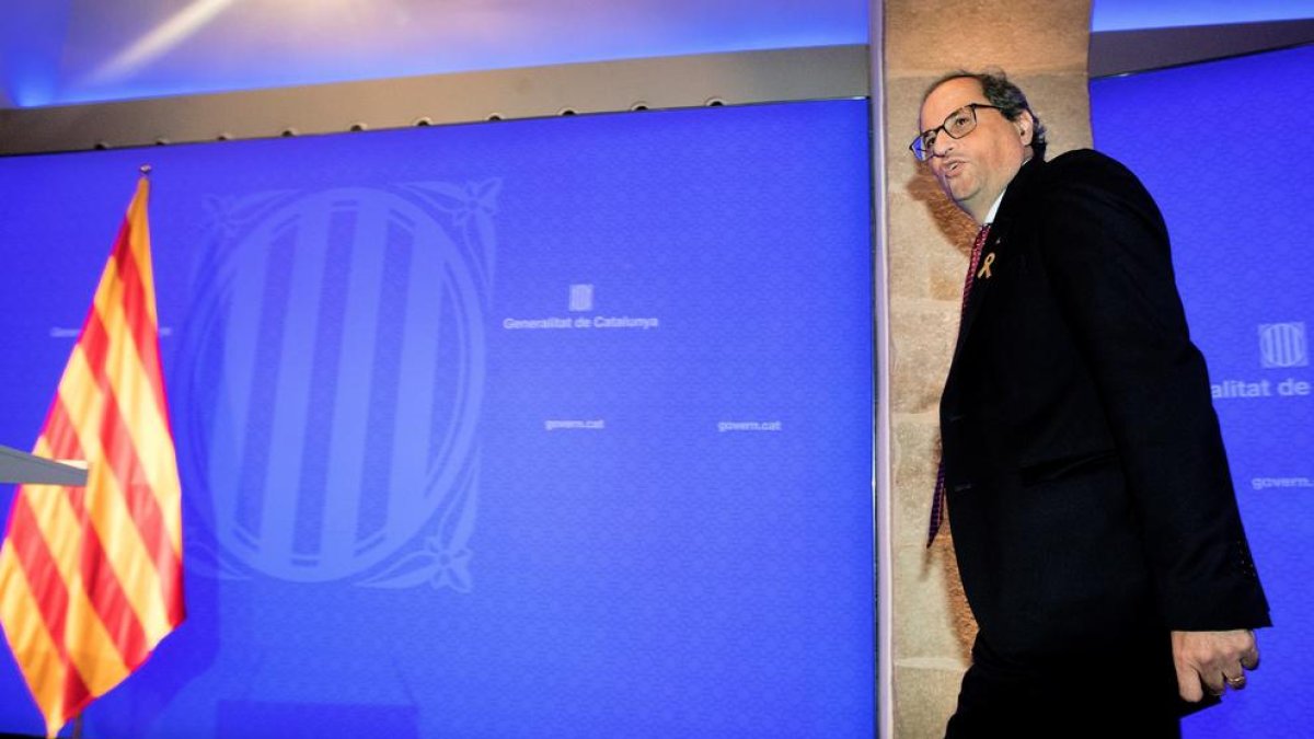 El president de la Generalitat, Quim Torra, abans de la compareixença.