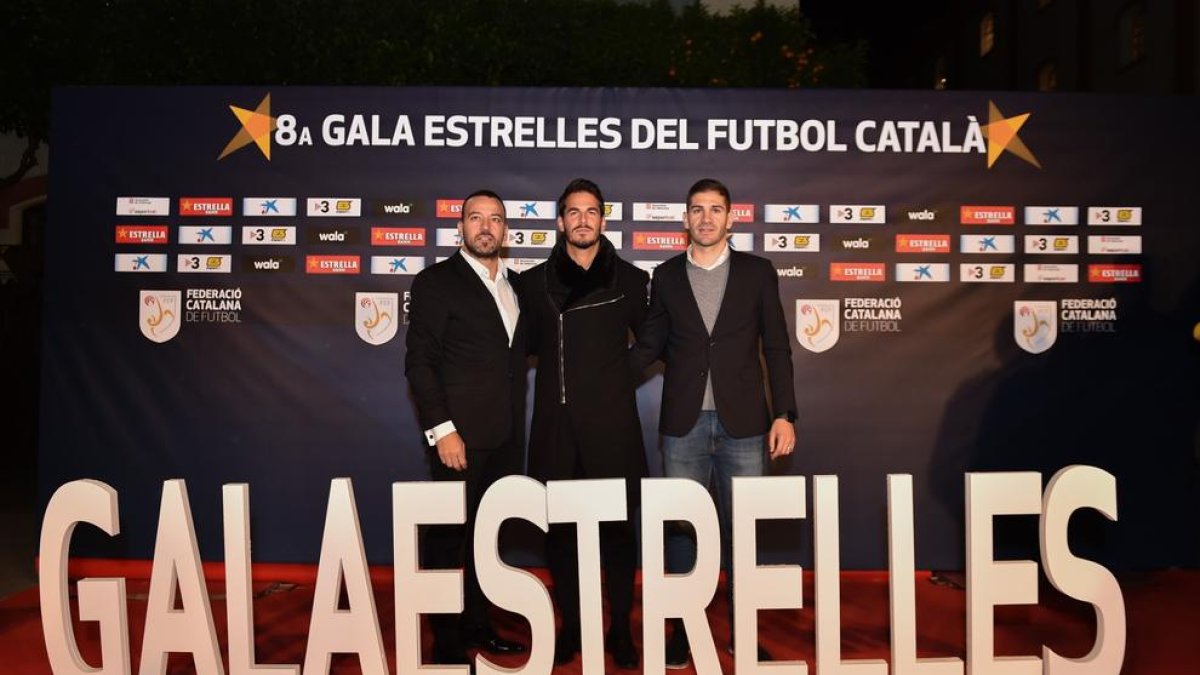 Jordi Esteve, Joan Oriol y Raúl Fuster, la representación del Lleida Esportiu en la Gala.