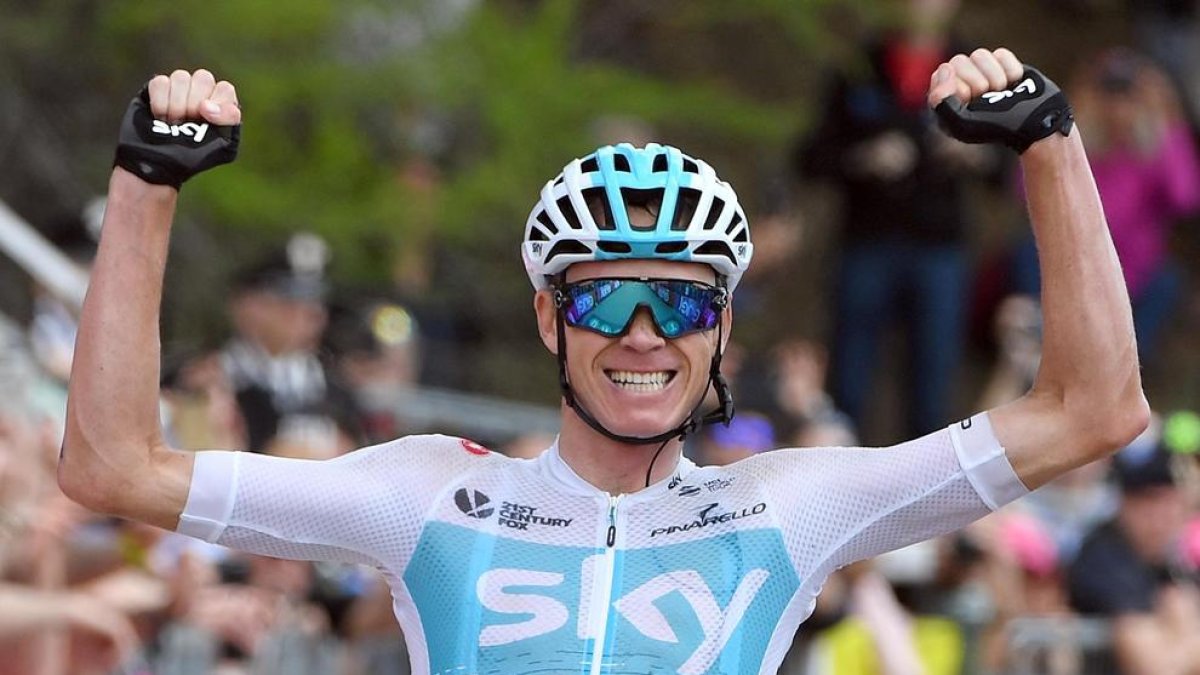 Chris Froome en el moment de guanyar l’etapa d’ahir, que li va donar el liderat al Giro.