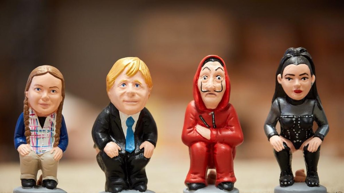 Figures de Greta Thumberg, Boris Johnson, personatge de La Casa de Papel i la cantant Rosalía.