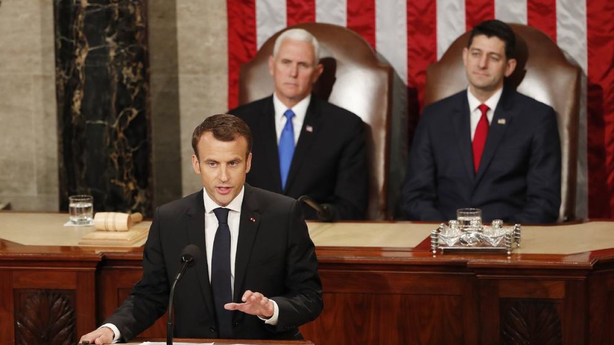 Emmanuel Macron durante su discurso ante el Congreso de EEUU.