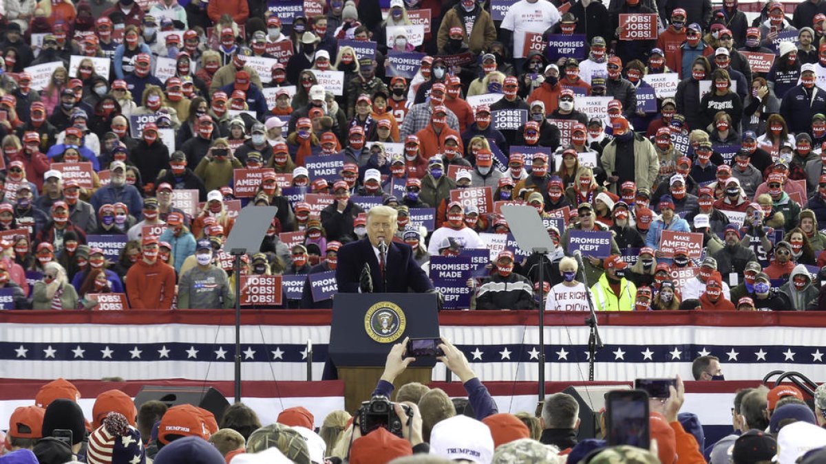 El president nord-americà, Donald Trump, dissabte, en un dels seus últims mítings de campanya.