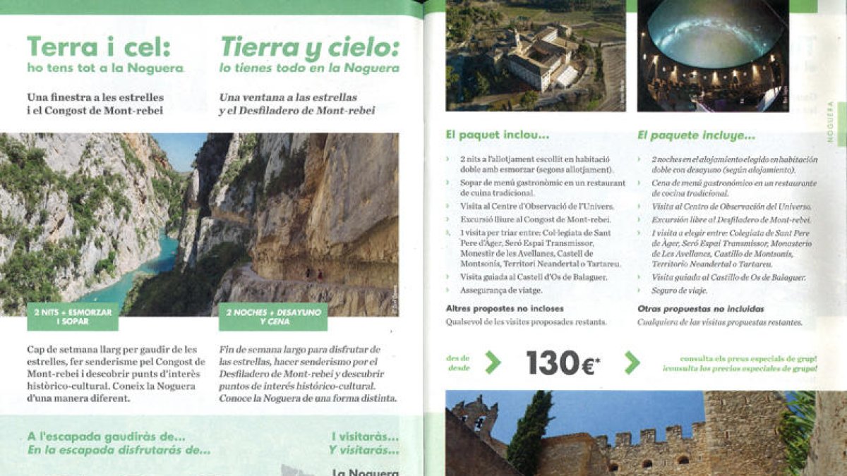 Algunos de los paquetes turísticos que promociona el Patronato de Turismo y que fueron diseñados por la empresa Tu i Lleida. 