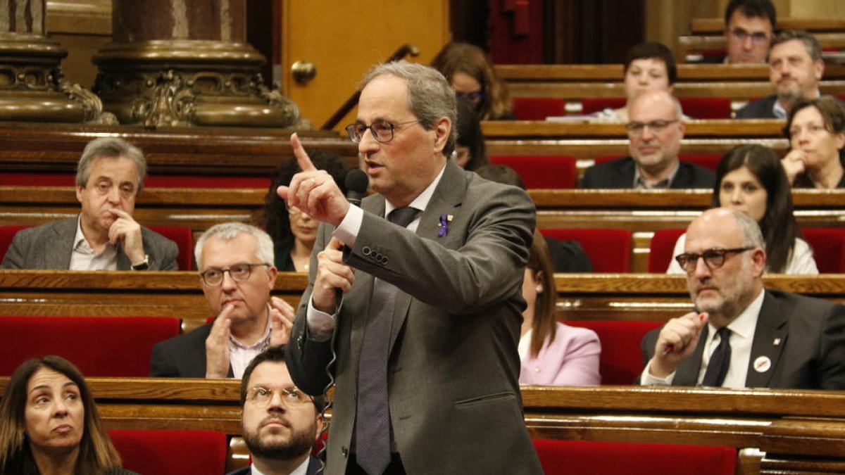 El president de la Generalitat, Quim Torra, durant una intervenció al ple del Parlament.
