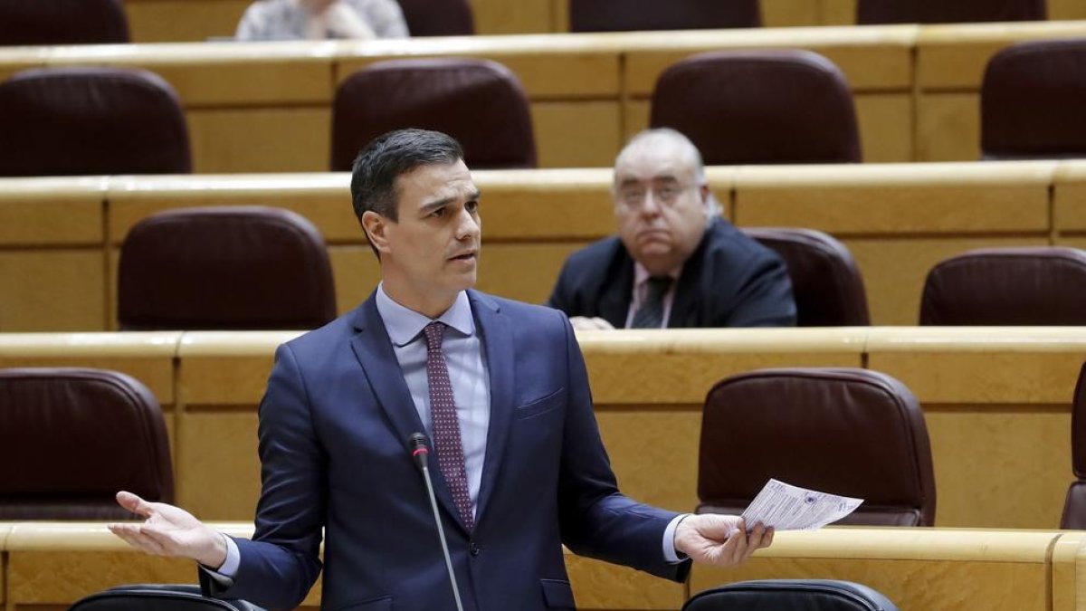 El president del Govern espanyol, Pedro Sánchez, aquest dimarts durant la sessió de control al Senat.