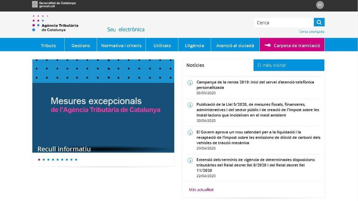 El web de l'Agència Tributària Catalana.