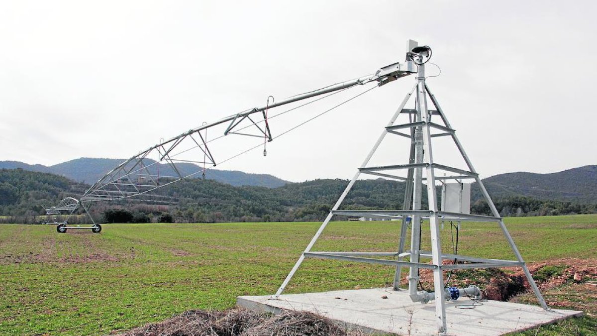 Imatge d’un sistema de regadiu instal·lat en una finca de Peramola.