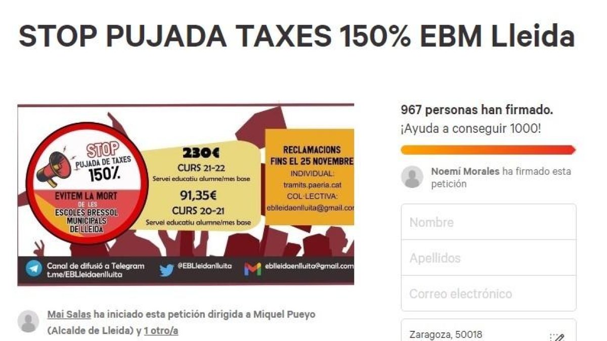 Vora 1.000 firmes contra la pujada de taxes de les escoles bressol de Lleida