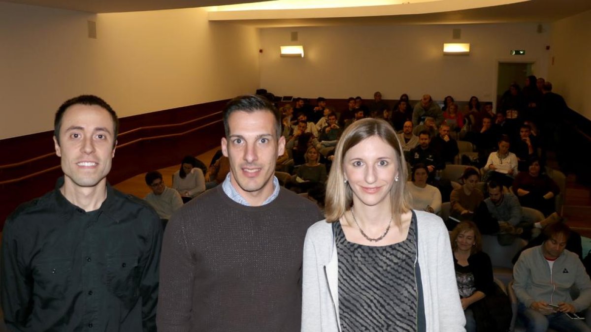 Josep Rubiol, Xavier Estrada i Marta Portero, ahir a la UdL.