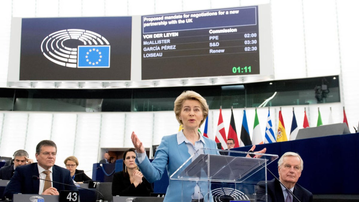 Ursula von der Leyen, ayer en el pleno de Estrasburgo.