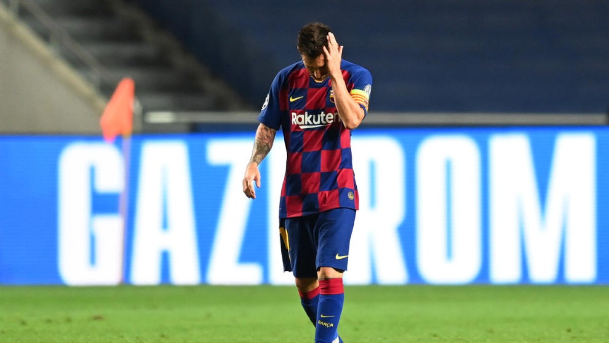 Leo Messi durante el encuentro de cuartos de la Liga de Campeones ante el Bayern.