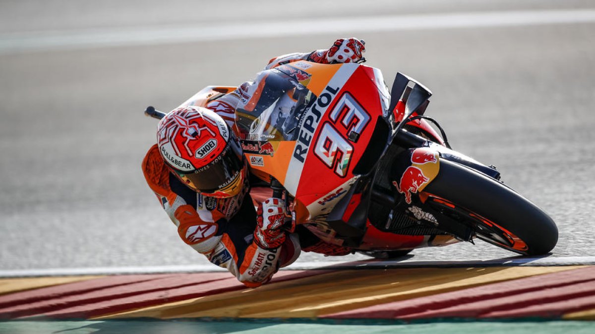 Marc Màrquez durante la sesión de libres del GP de Aragón.