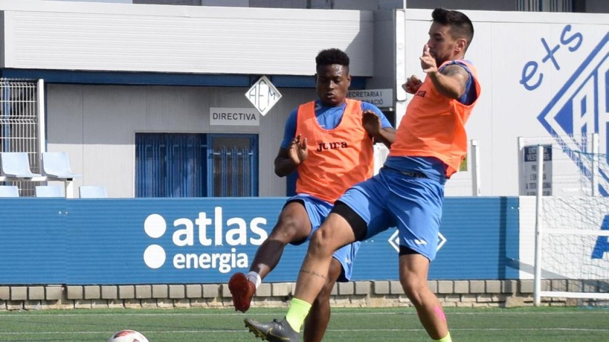 La plantilla del Lleida Esportiu se ejercitó ayer en las instalaciones del AEM.